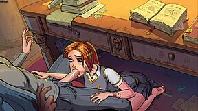 मासूम जादूगरनी Ginny Weasley डेस्क पर गंदा ब्लोजॉब देती है, कम से ढकी हुई