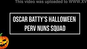 Squadra di suore pervertite di Halloween in rituale di sesso anale con ragazza demone