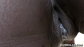 bald ebony teen pussy dripping with fresh cum