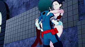 Mina Ashido และ Momo Yaoyorozu เย็ดหนักกับ Izuku Midoriya ใน hentai My Hero Academia
