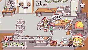 Футанари в хентай игре эпизод 4: Извращенная официантка мажет пиццу спермой