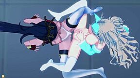 อามาริ อความารีน และ คากุยะ นันบุ และ สุซุกะฮิเม เล่นเลสเบียนรุนแรงและเซ็กส์ฟูทานาริ - ซูเปอร์โรบอทวอร์ส X เอนด์เลสฟรอนเทียร์ เฮ็นไต