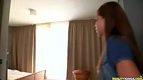 Petite blonde plays while pounded