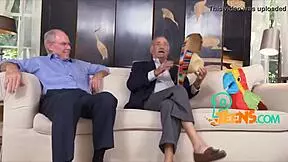 Hey, gorgeous teen 18+ rides old dude's monster cock in cowgirl, shaved and adorable.