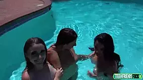 Gia Derza, Laney Grey, and Gianna Grey Compete in Swimming with Coach's Monster Cock Riding