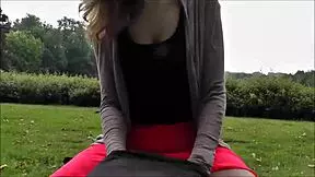 Hot girl enjoys park blowjob tease