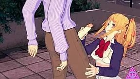 hoshino ruby in hentai getting blowjob and cumshot 😍