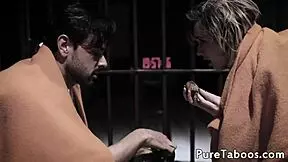 smalltits babe gets facial in prison cage