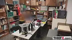 i caught a cute sweety thief in the backroom garage shop and made her practice blowjob on me