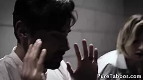 smalltits babe gets facial in prison cage