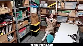 Watch This Cute Redhead Shoplifter Get Searched and Fucked by Security Guard with Monster Cock!