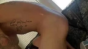 Petite brunette wife bends over in jersey, teasing monster cock close-up