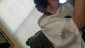 Petite brunette wife bends over in jersey, teasing monster cock close-up