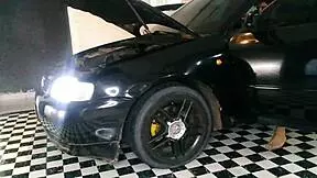 The redhead teen surprised me with a blowjob while I fixed the car naked.