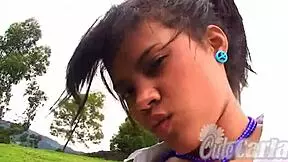 Petite teen Carla strips outdoors teasingly!