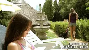 trespasser faces punishment from hot young women in garage