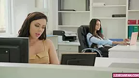 brunette teen masturbates pussy fingering ass office