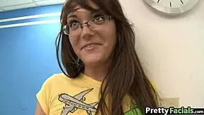 Lisa Lexington gets a facial cumshot on her glasses.