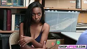 That busty ebony teen felt so scared after failing shoplifting, but then got punished with a huge cock in the office