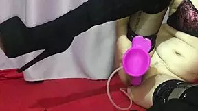 Horny milf likes big cock dildo in lingerie