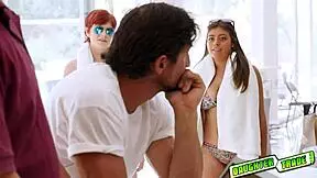 Feeling the intense pleasure of screwing their teen's stretched pussy hard