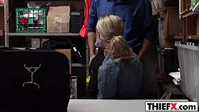 this hot gal in the garage gets punished by the burglar with a blowjob or jail time