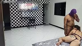 Hey, that masked bodybuilder brunette caught me and made me cum hard on his big cock multiple times