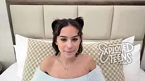 Young Brunette's First Shaved Pussy Blowjob Thrills