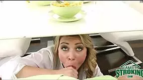 Cali Sparks Sucks Stepdaddy's Cock Under Table POV