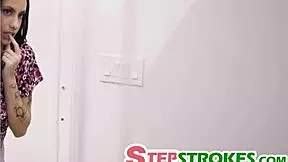 Grown-Up Stepsis Caught Riding Hard with Tan Lines and Natural Tits