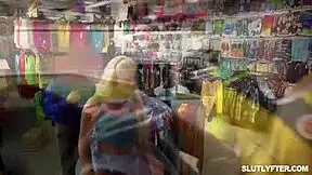 Karlee Grey sucks huge cock in shop!