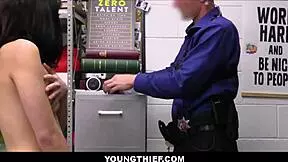 skinny brunette shoplifter gets strip searched and fucked