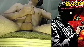 Jerking huge monster cock for massive cumshot!