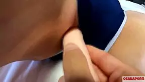 Cosplay Sakura In School Swimsuit Gets Creampied By Dildo And Toys