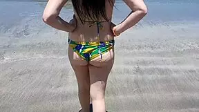 My girlfriend paty shows off her big ass on the beach vacation