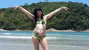 My girlfriend paty shows off her big ass on the beach vacation