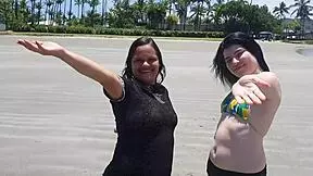 My girlfriend paty shows off her big ass on the beach vacation