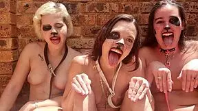 i'm watchin these three droolin topless sluts outside stickin tongues out for spit fetish
