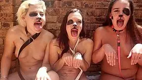 i'm watchin these three droolin topless sluts outside stickin tongues out for spit fetish