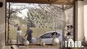 Is this petite teen giving a blowjob to Lorenzo Viota in the sports car?