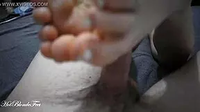 Sexiest footjob with miley grey's natural tits and feet