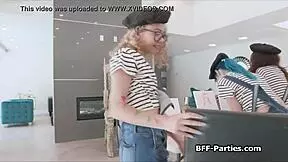 sexy painters dive onto a nude model’s stiff cock