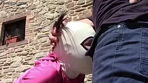 Laura in heels gives outdoor blowjob and creampie, so slutty!