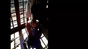 check out this naughty teen stripping naked while training and flashing the neighbor