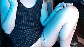 aunt relaxes while smoking and stretches her legs