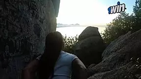 Public trail sex ends with cum on face no condom