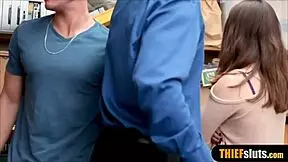 Why did this hot teen 18+ thief get punished and fucked next to her boyfriend?