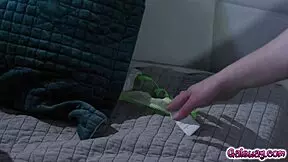 Casey Calvert, the bra fairy, searches for old bras in Chloe Cherry's room