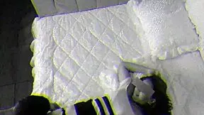 skinny married woman alone in couples bed with passionate encounter