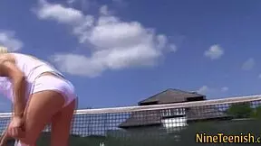 hey, this solo blonde teen rubs her small tits outdoors 😏